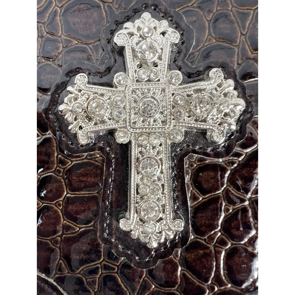 Vintage Y2K Croc Embossed Faux Leather Cross‎ Wallet Flip Phone Holder Brown